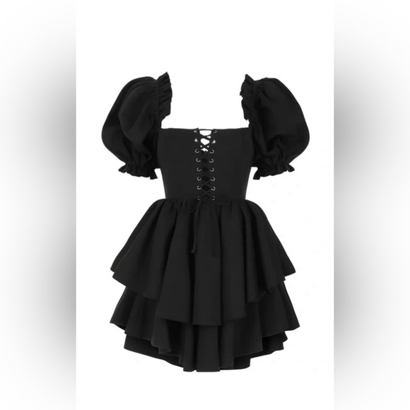 SELKIE Caviar Lace-Up Party Dress Black Womens S Mini - Picture 3 of 5